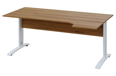 CRK 18 - 166 stůl kancelářský, rohový, pravý, kovová podnož bílá, deska 18 mm, široký 1600 mm, ořech